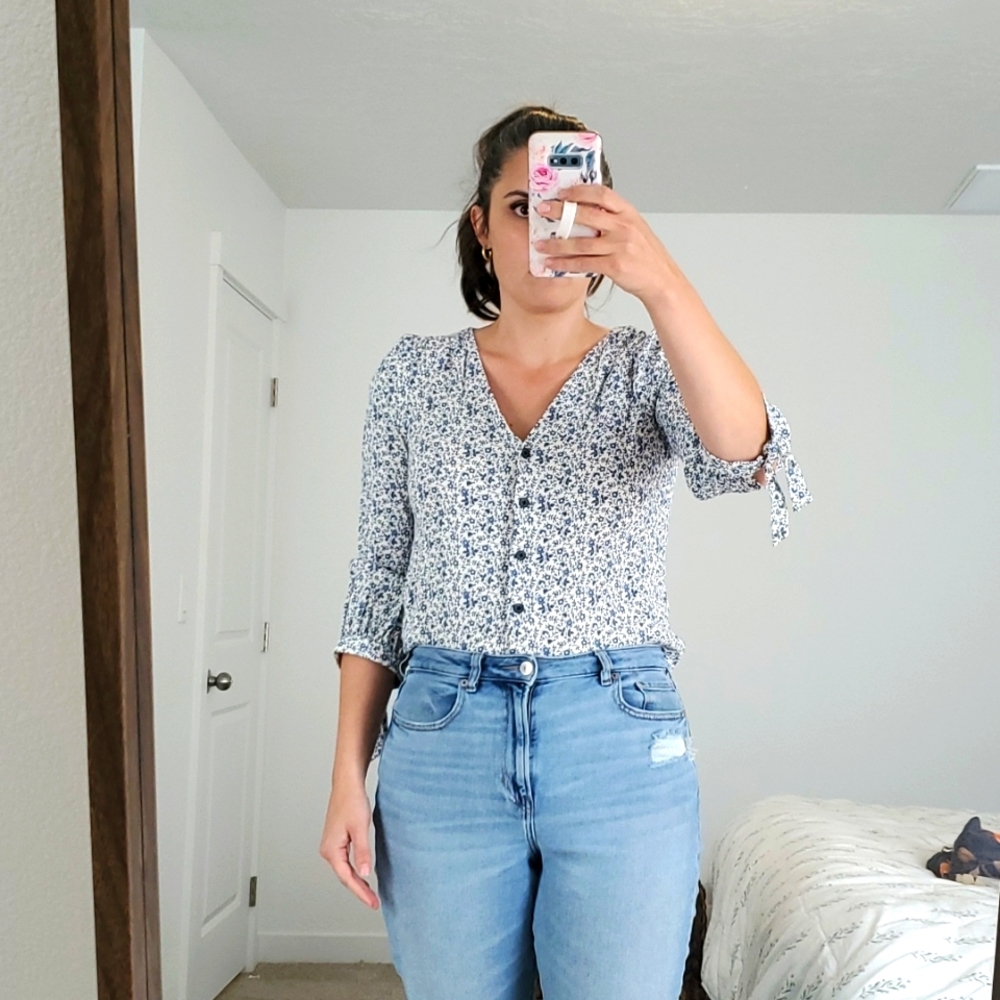 Madewell Blue Floral Button Up Blouse